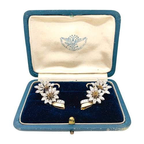 Boucles d'oreilles Edelweiss - Boucles d’oreilles clip en or jaune, platine et diamants 58 Facettes 29984
