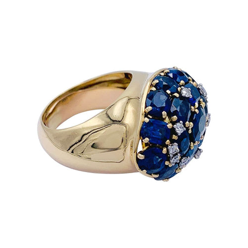 Bague 59 Bague boule vintage en or jaune 18 carats, saphirs et diamants 58 Facettes 29238