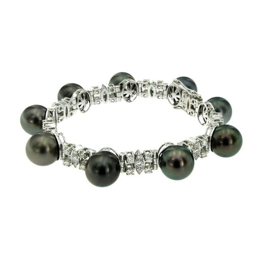 Bracelet Bracelet perles de Tahiti et diamants en or blanc 18k 58 Facettes B7