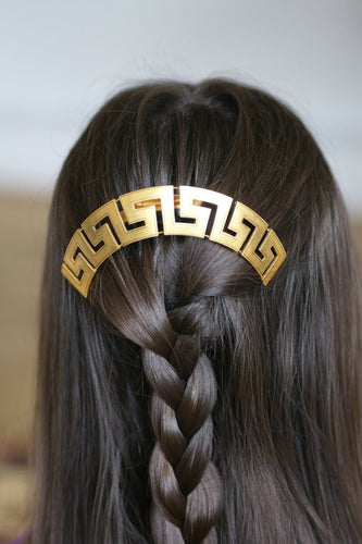 Peigne de cheveux méandre grec en or jaune 18k et écaille 58 Facettes