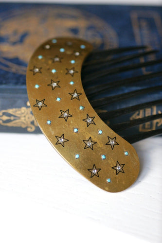 Peigne diadème étoile en corne, métal doré et turquoise 58 Facettes