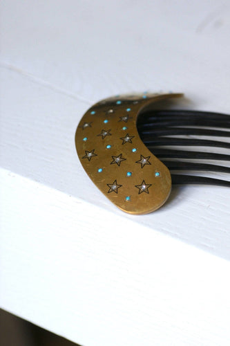 Peigne diadème étoile en corne, métal doré et turquoise 58 Facettes