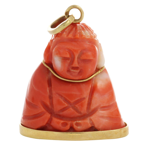 Pendentif Pendentif Bouddha en corail naturel sur monture en or jaune 18 carats 58 Facettes OC-64700206
