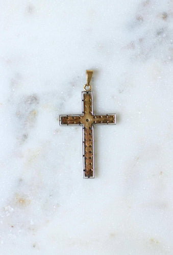 Pendentif Pendentif croix Art déco en or et platine, perles et diamants 58 Facettes