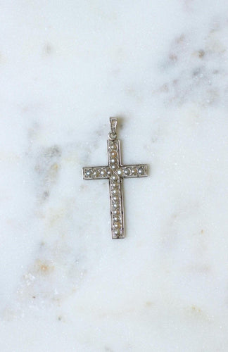Pendentif Pendentif croix Art déco en or et platine, perles et diamants 58 Facettes