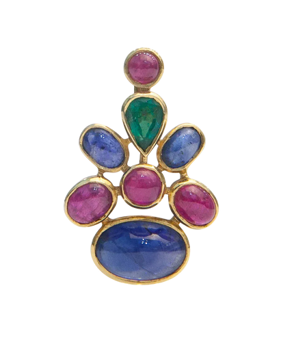 Pendentif Cabochons Précieux - Pendentif en or jaune 18K saphirs, rubis et émeraude 58 Facettes BO220413/CABOCHONSPRECIEUX