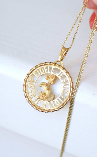 Pendentif Pendentif médaille caniche en or jaune 18k « Je suis fidèle » 58 Facettes