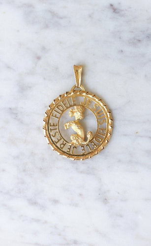 Pendentif Pendentif médaille caniche en or jaune 18k « Je suis fidèle » 58 Facettes