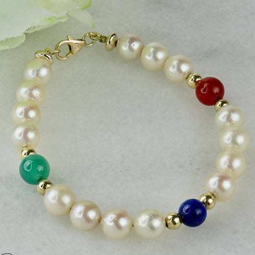 Bracelet Bracelet de perles en or 14 carats avec pierres semi-précieuses 58 Facettes 2306
