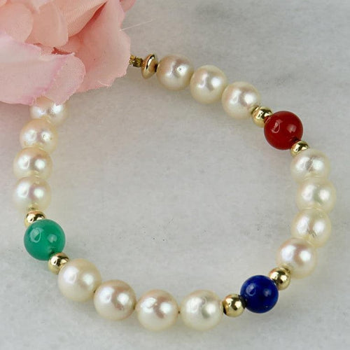 Bracelet Bracelet de perles en or 14 carats avec pierres fines 58 Facettes 2306