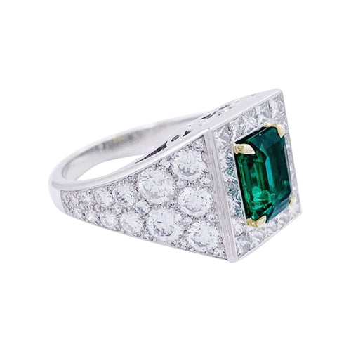 Bague 53 Bague en platine avec émeraude et diamants 58 Facettes 32224