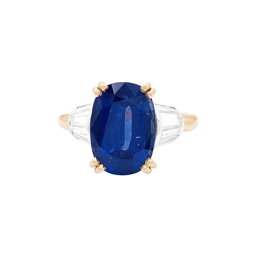 Bague 56 Bague saphir 5,86 ct et diamants en or jaune et platine 58 Facettes 34920