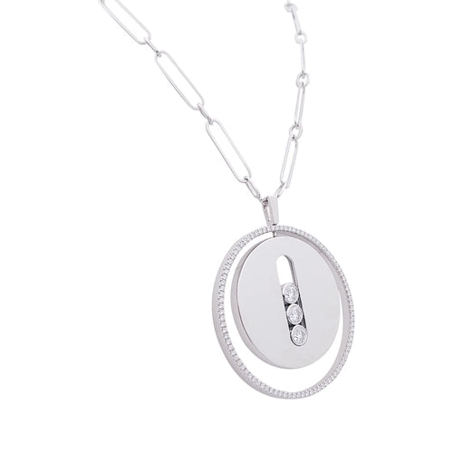 Collier Messika Move Lucky - Sautoir en or blanc et diamants 58 Facettes 33236