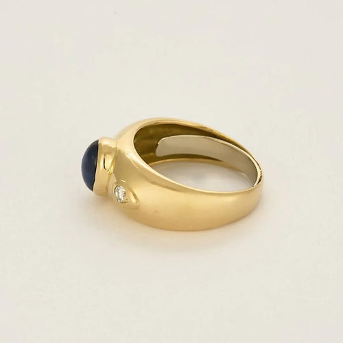Bague jonc en or jaune, saphir et diamants