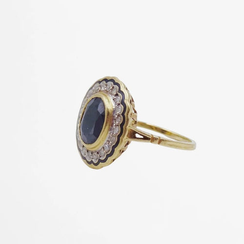 Bague 55 Bague Marguerite en or jaune saphir et diamants 58 Facettes