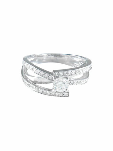 Bague 52 Bague solitaire jonc/brillant en or palladié et diamants 58 Facettes 41200245