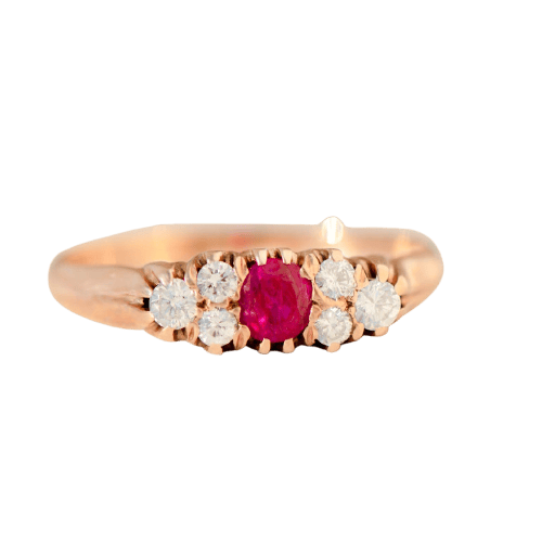 Bague 58 Bague antique rubis et diamants en or rose 14 carats 58 Facettes