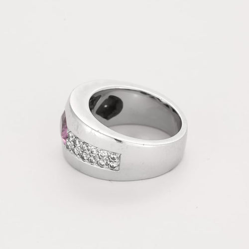 Bague 53 Bague en or blanc, saphir rose et diamants 58 Facettes POI0521