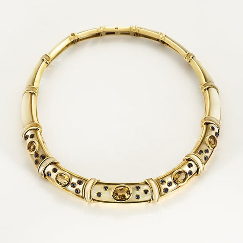 Collier Arfan Paris - Collier ras de cou en or jaune, nacre, citrines et saphirs 58 Facettes ENG11607