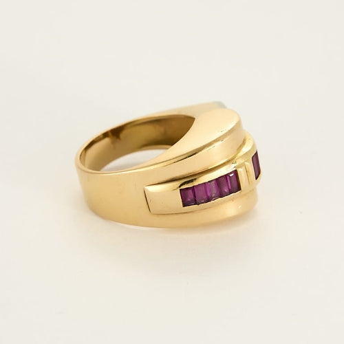 Bague 52 Bague tank en or jaune, rubis et diamants 58 Facettes COMP1376