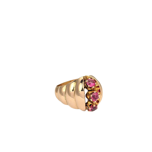 Bague 49 Bague effet godronné en or rose 18 carats et pierres roses 58 Facettes 21252