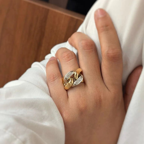 Bague 52 Bague maille gourmette en or bicolore 750 et diamants 58 Facettes 250198R