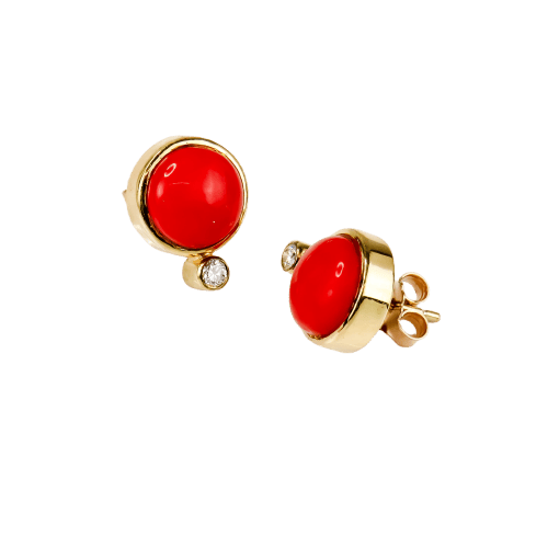 Boucles d'oreilles Boucles d'oreilles corail en or jaune 14 carats et diamants 58 Facettes 2660