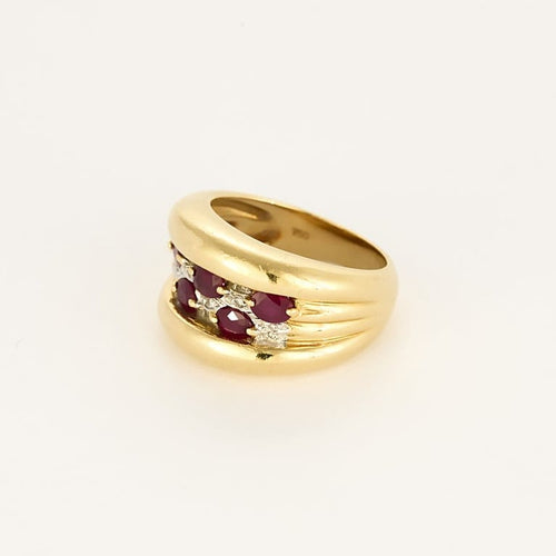 Bague 53 Bague jonc godronnée en or jaune, diamants et rubis 58 Facettes CAN1651