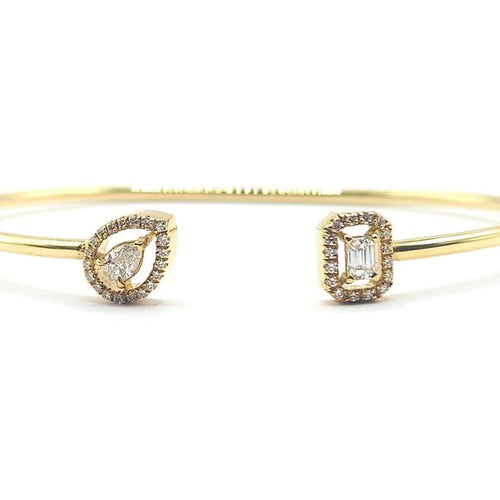 Bracelet Jonc "toi & moi" or jaune pavage diamants 58 Facettes