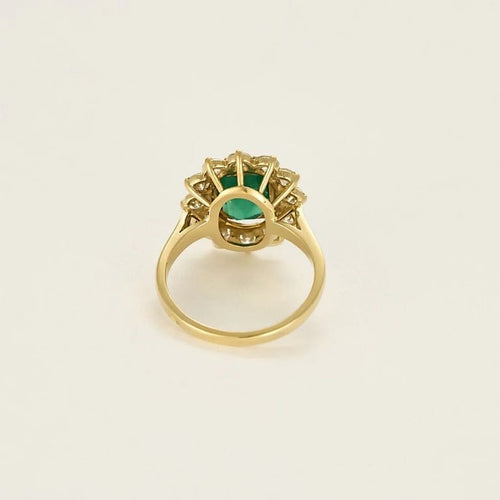 Bague 54 Bague Fleur en or jaune 18K avec émeraude et diamants 58 Facettes 58FC124