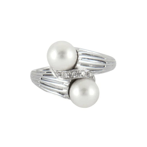 Bague 54 Bague Toi et Moi en or gris 18k, perles de culture et diamants 58 Facettes ALGU20