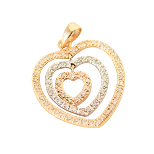 Pendentif Pendentif cœur tricolore en or 14 carats avec diamants 58 Facettes