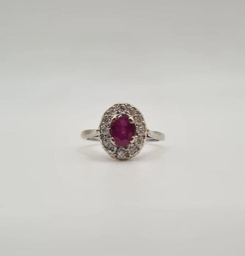 Bague 51 Bague or blanc sertie d’un rubis et diamants anciens 58 Facettes