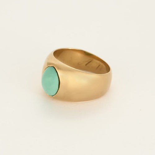 Bague 50 Bague chevalière en or jaune et turquoise 58 Facettes RAM3379