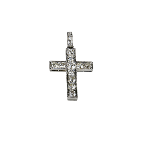 Pendentif Pendentif croix ancien en or blanc 14 carats avec diamants 58 Facettes 2367