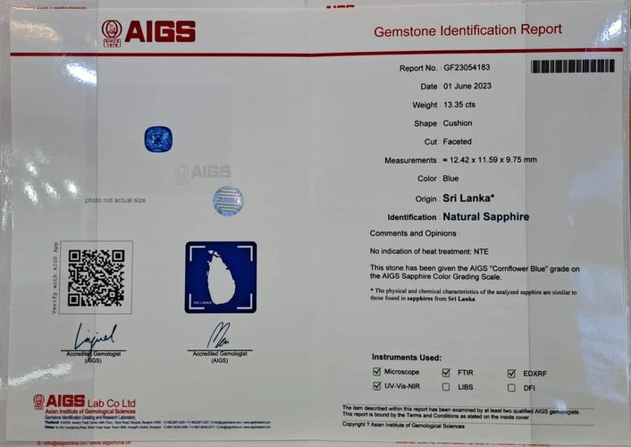 Gemstone Saphir bleu taille coussin Ceylan sans chaleur - 13,35 carats 58 Facettes ME-L-01