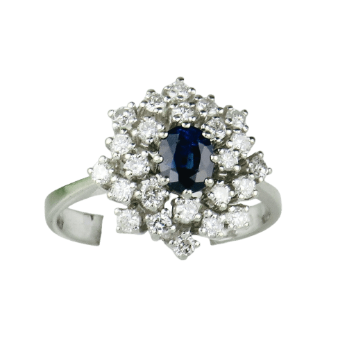 Bague 56.5 Bague en or blanc 14K avec saphir 0,60 ct et diamants 58 Facettes 2189