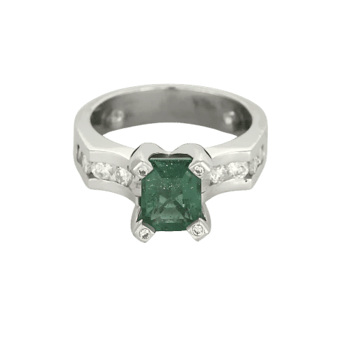 Bague 44 Bague moderniste en or gris 18k avec émeraude et diamants 58 Facettes DADB-19