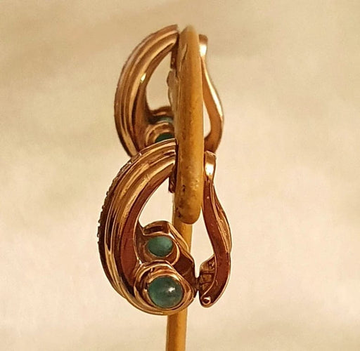 Boucles d'oreilles CLIPS OR JAUNE - 1 LIGNE DE DIAMANTS et 2 CABOCHONS d'EMERAUDES 58 Facettes R 1631 Maee