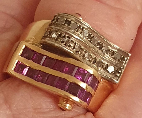 Bague 56 Bague "Vague" 2 Ors Rubis Diamants 58 Facettes R 1369  Ree
