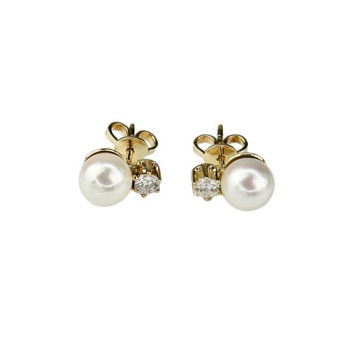 Boucles d'oreilles Boucles d'oreilles - Puces en or jaune 14 carats, perles Akoja et diamants 58 Facettes 2304