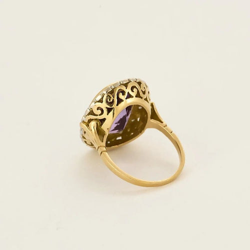 Bague 49.5 Bague pompadour en or jaune et blanc 18K avec améthyste et diamants 58 Facettes 58FC168