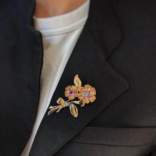 Broche Broche or, platine, diamants, rubis 58 Facettes 240389R