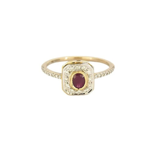 Bague 55.5 Bague rectangle en or jaune et gris 18k, rubis et diamants 58 Facettes PL08
