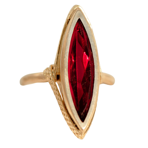Bague 52 Bague vintage navette en or jaune 18 carats avec rubis synthétique 58 Facettes