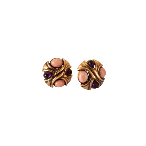 Boucles d'oreilles Boucles d'oreilles nœud de passementerie en or jaune 18k, corail et améthystes 58 Facettes ALGU10
