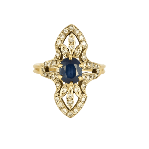 Bague 49 Bague marquise en or jaune 18K avec saphir et diamants 58 Facettes 58FC129