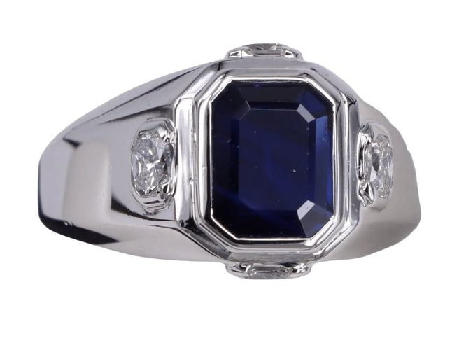 Bague 58 Bague saphir taille émeraude et diamants en or blanc 58 Facettes BA-1323