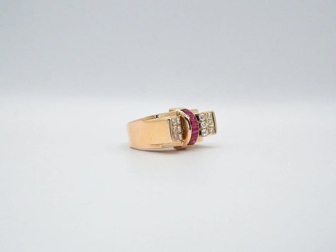 Bague 55 Bague Tank or jaune rubis diamants 58 Facettes 5007