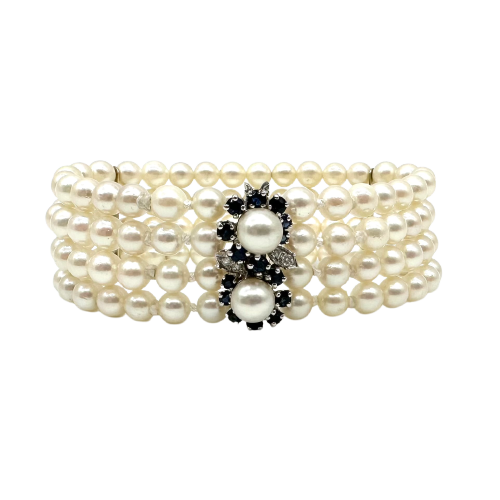 Bracelet Bracelet en or blanc 750 avec perles, saphirs et diamants 58 Facettes Z15B51498